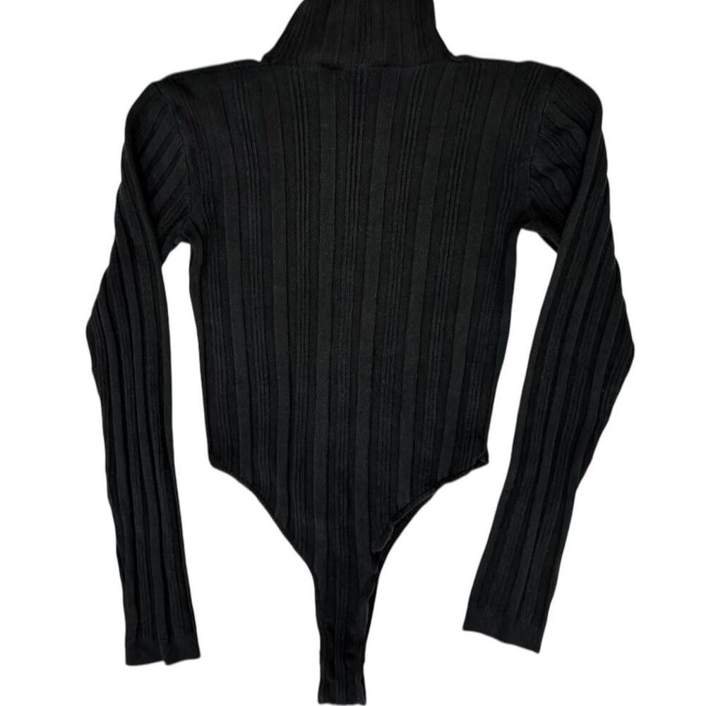 Cache Vintage Black ribbed long sleeve bodysuit with high neck